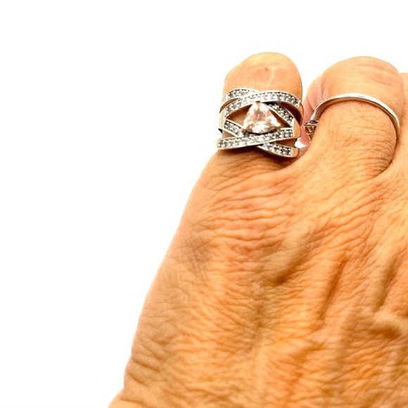 Ring Pink - Clear Quartz Anniversary or Wedding Band size 6 Sterling Silver 925 - Picture 11 of 11